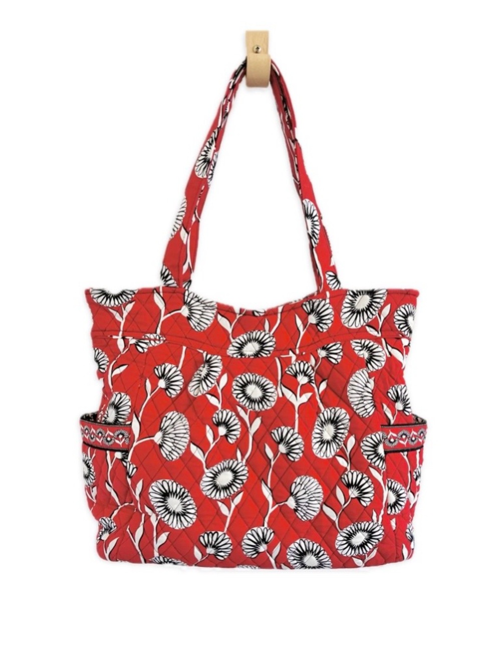 NEW Vera Bradley Deco Daisy 15” Quilted Tote Bag Retired Red Floral Made in USA